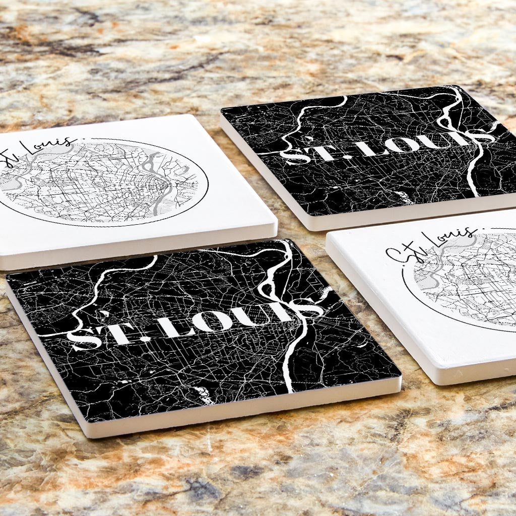 Minimalist B&W Missouri St Louis Maps | Absorbent Coasters | Set of 4 | Min 2