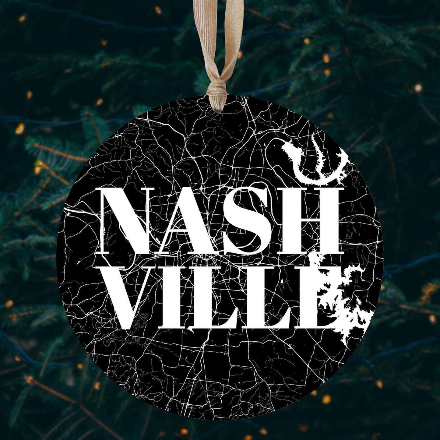 Minimalist B&W Tennessee Nashville Map | Wood Ornament | Eaches | Min 1