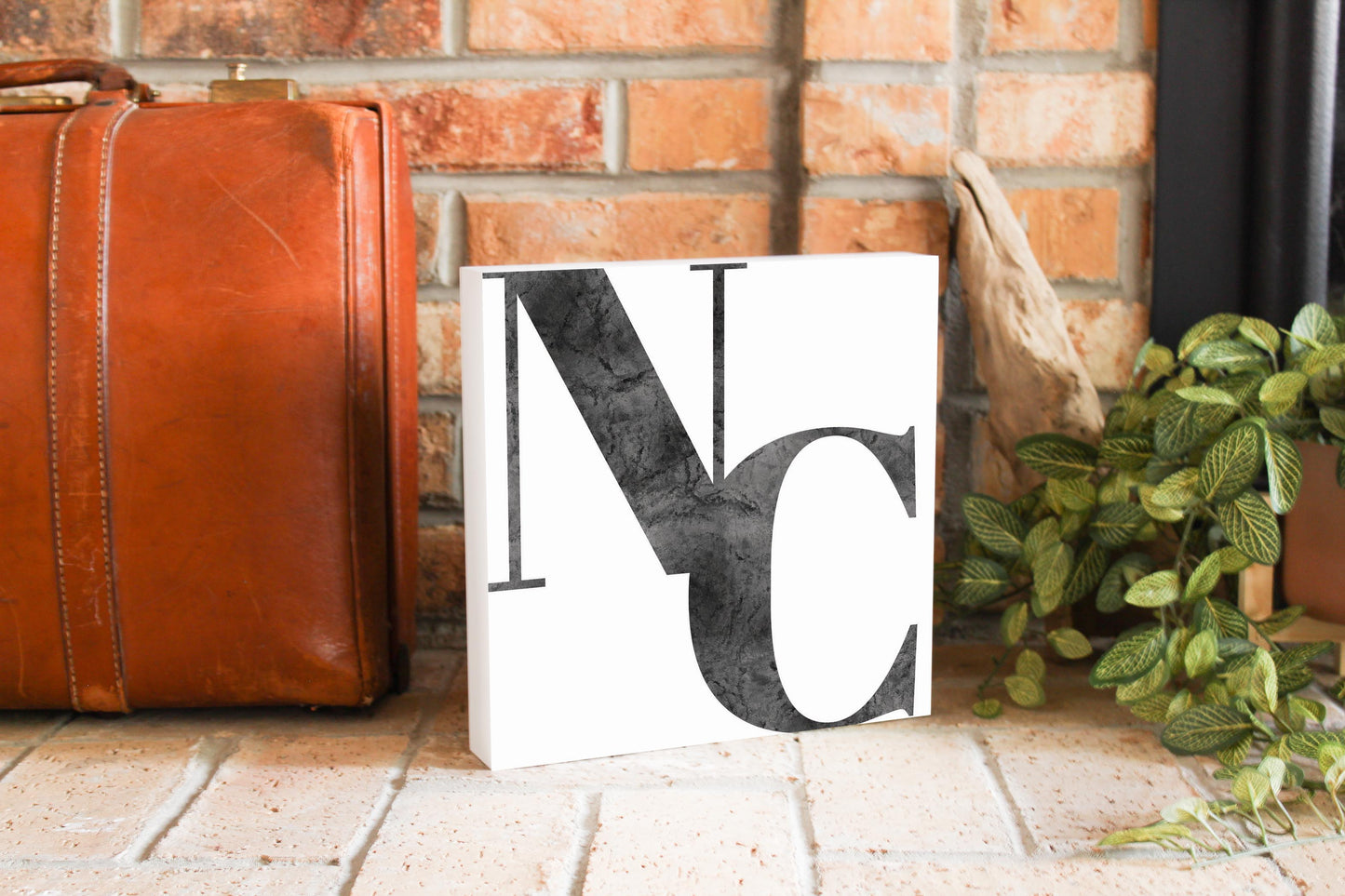 Minimalistic B&W North Carolina White Initials | Wood Block | Eaches | Min 2