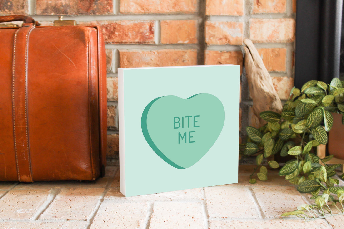 Funny Message Hearts Bite Me | Wood Block | Eaches | Min 2