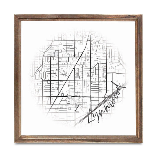 Minimalistic B&W Washington Lynnwood Circle Map | Wood Sign | Eaches | Min 1