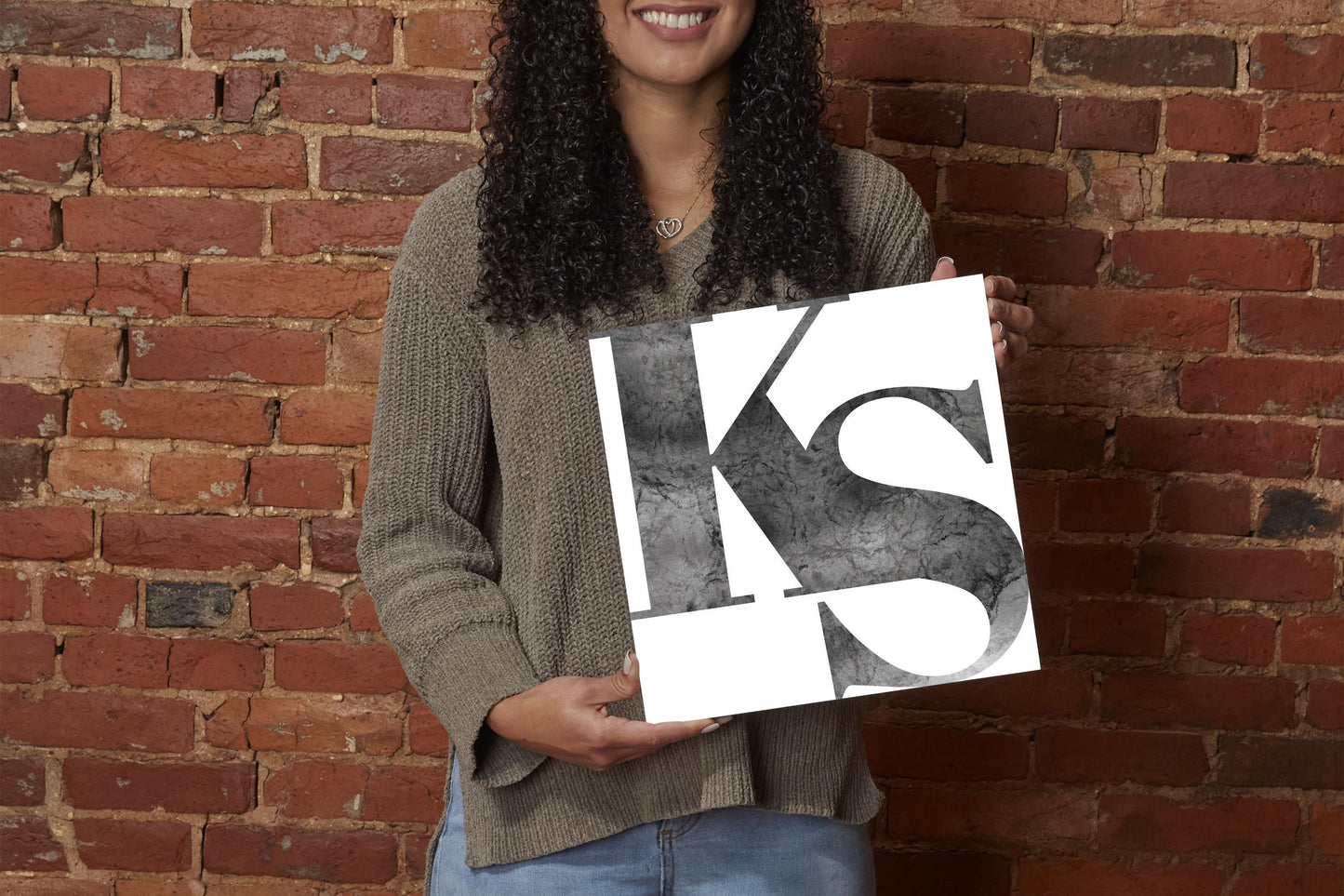 Minimalist B&W Kansas White Initials | Wood Sign | Eaches | Min 2