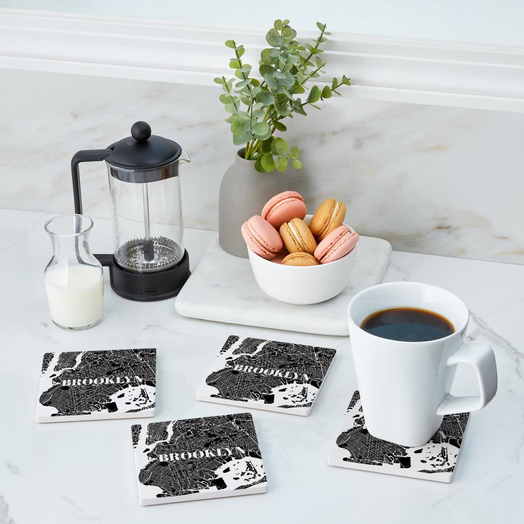 Minimalistic B&W New York Brooklyn Map| Absorbent Coasters | Set of 4 | Min 2