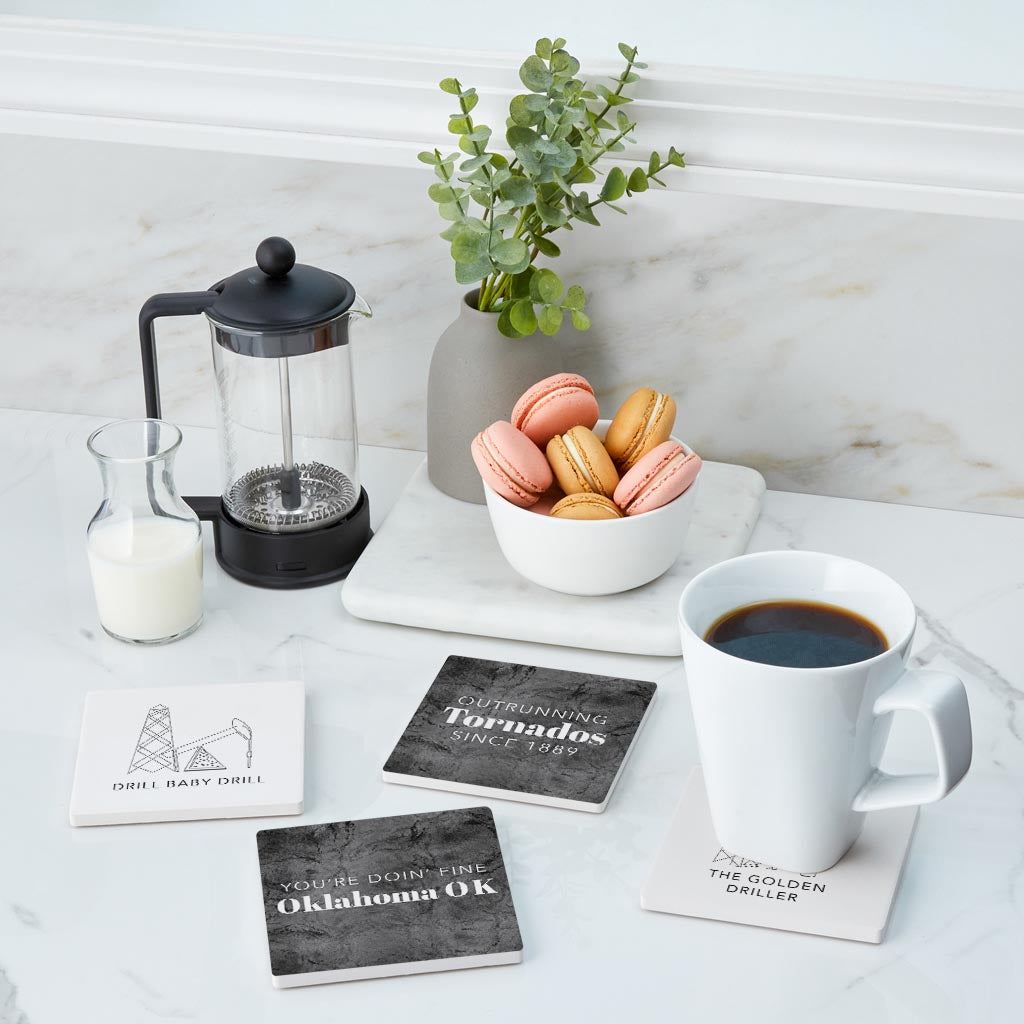 Modern Black White Oklahoma Set | Absorbent Coasters | Set of 4 | Min 2