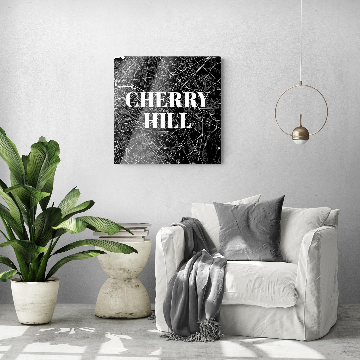 Minimalistic B&W New Jersey Cherry Hill Map | Hi-Def Glass Art | Eaches | Min 1