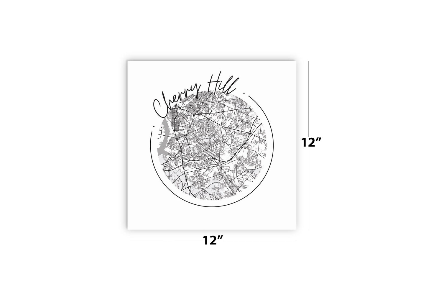 Minimalistic B&W New Jersey Cherry Hill Circle Map | Wood Sign | Eaches | Min 2