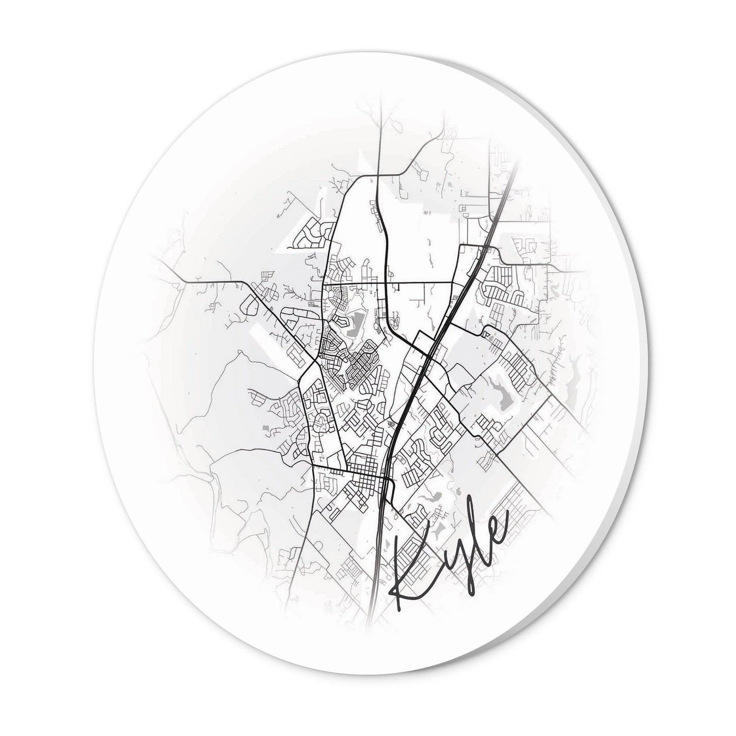 Minimalistic B&W Texas Kyle Circle Map | Wood Sign | Eaches | Min 1