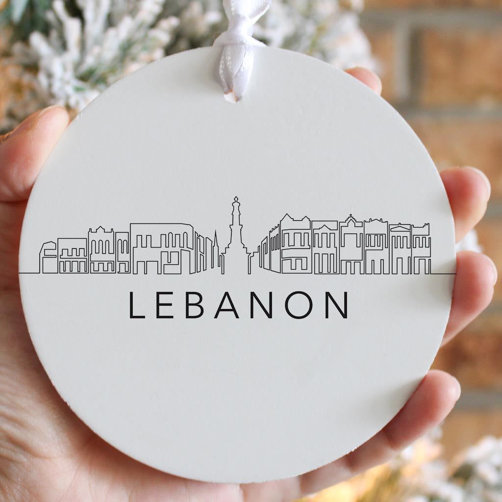 Minimalist B&W Tennessee Lebanon Skyline| Wood Ornament | Eaches | Min 6