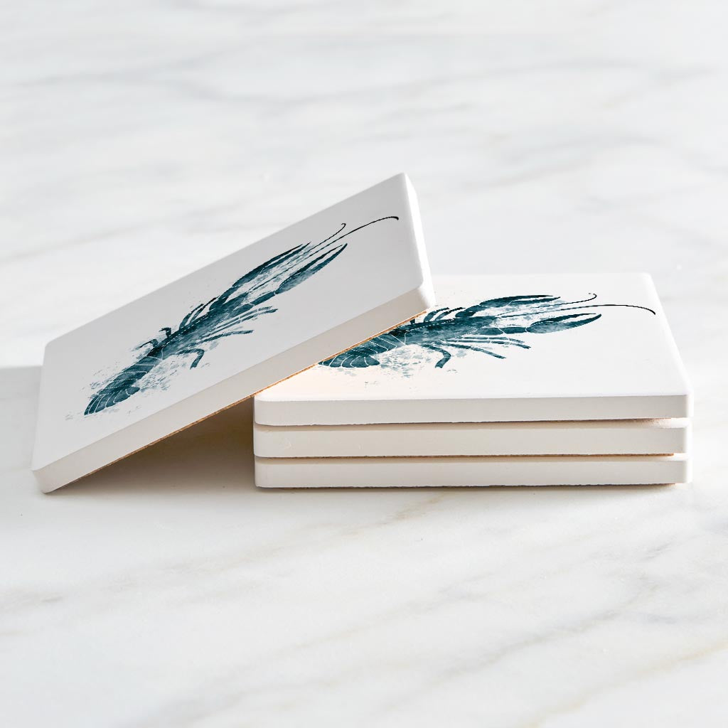 Blue White Water Color Crawfish | Absorbent Coasters | Set of 4 | Min 2