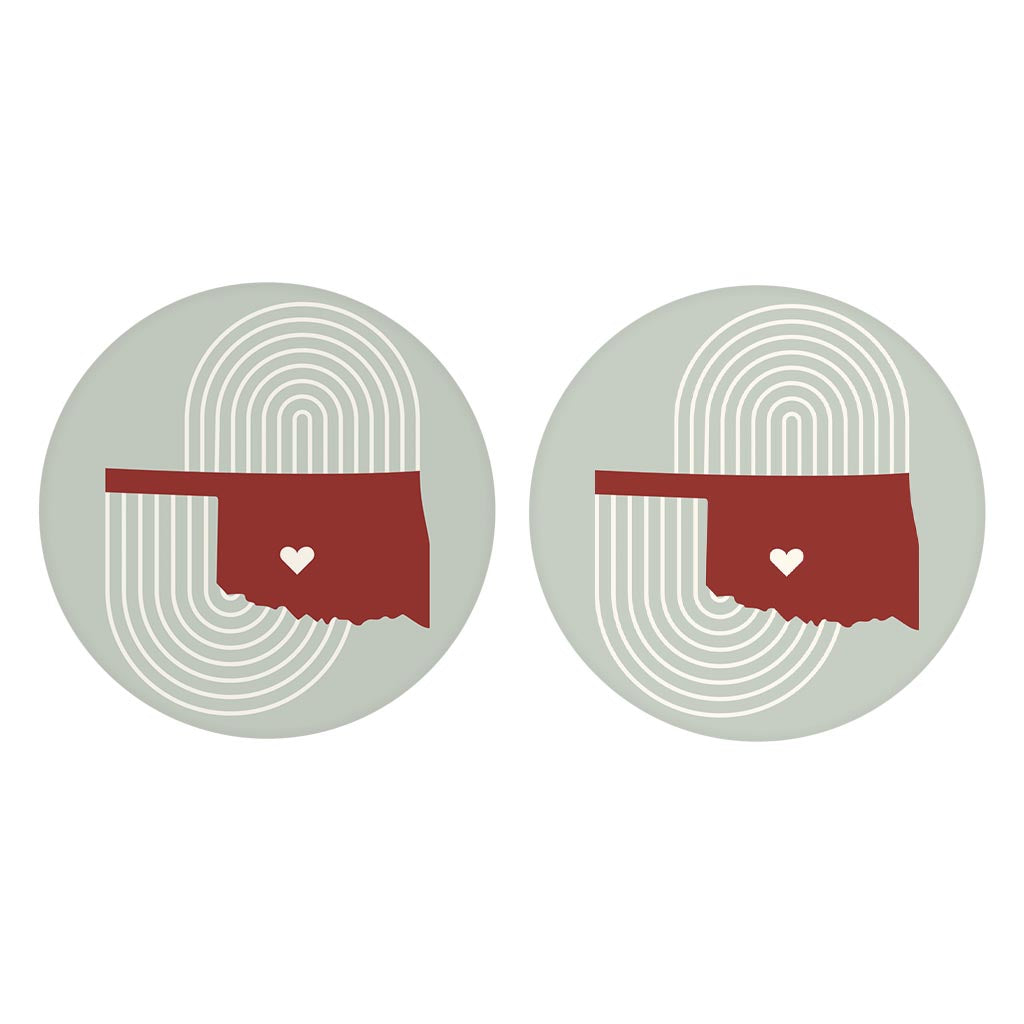 Modern Minimalist Oklahoma Chickasha Heart | Absorbent Car Coasters | Set of 2 | Min 4