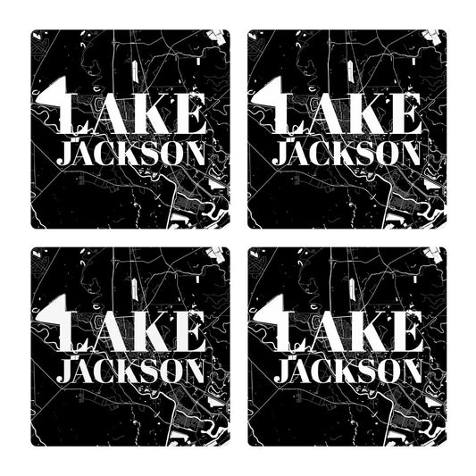 Minimalistic B&W Texas Lake Jackson Map | Absorbent Coasters | Set of 4 | Min 2