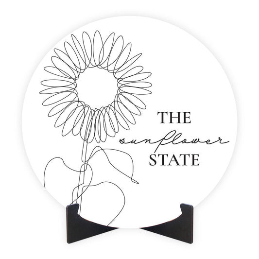 Minimalist B&W Kansas Sunflower Line Drawing | Wood Sign | Eaches | Min 1