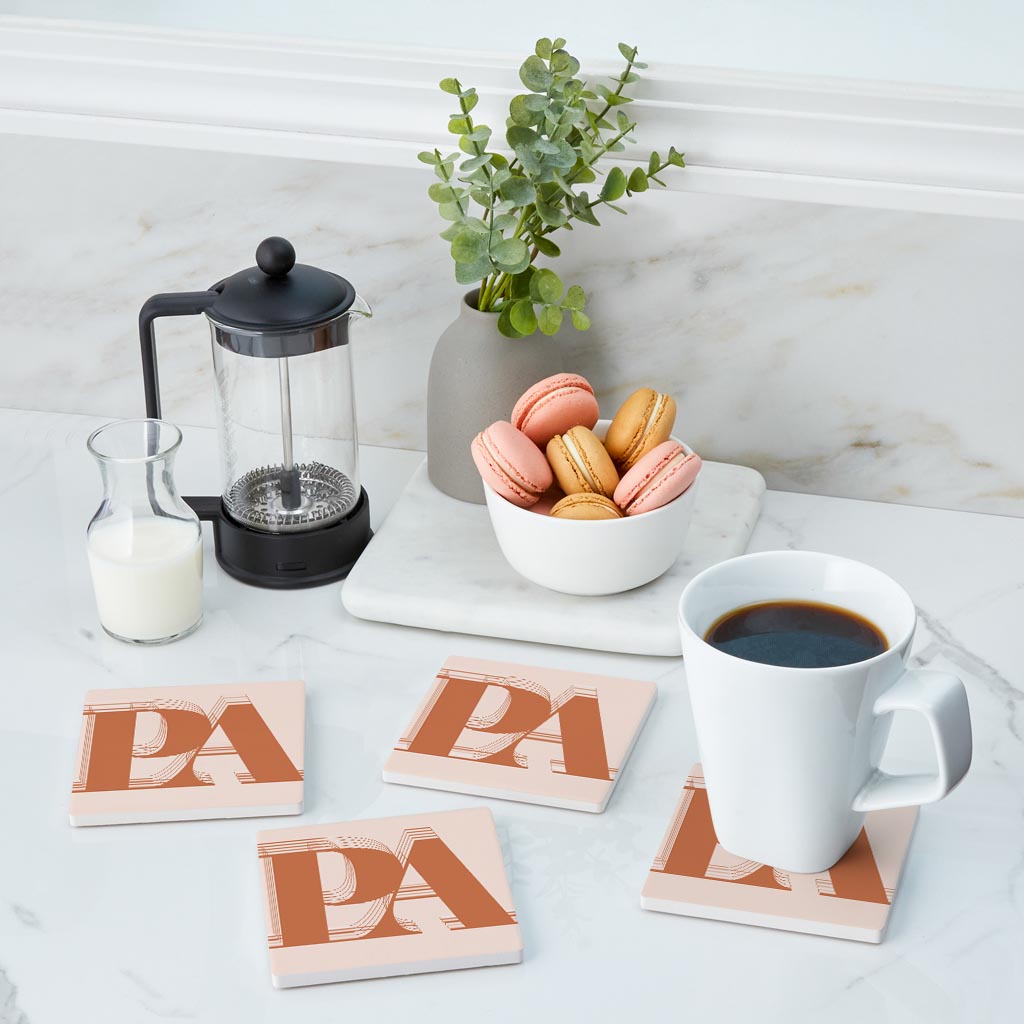 Modern Minimalist Pennsylvania Pa Initials Dark | Absorbent Coasters | Set of 4 | Min 2