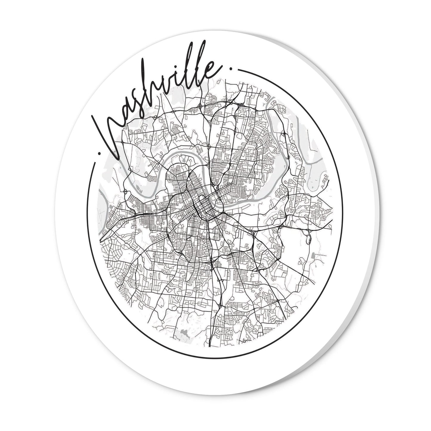 Minimalist B&W Tennessee Nashville Circle Map | Wood Sign | Eaches | Min 1