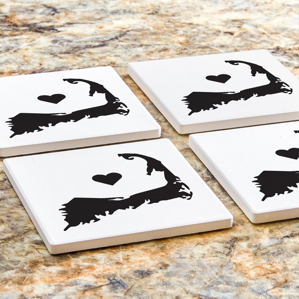 Minimalistic B&W Cape Cod With Heart | Absorbent Coasters | Set of 4 | Min 2