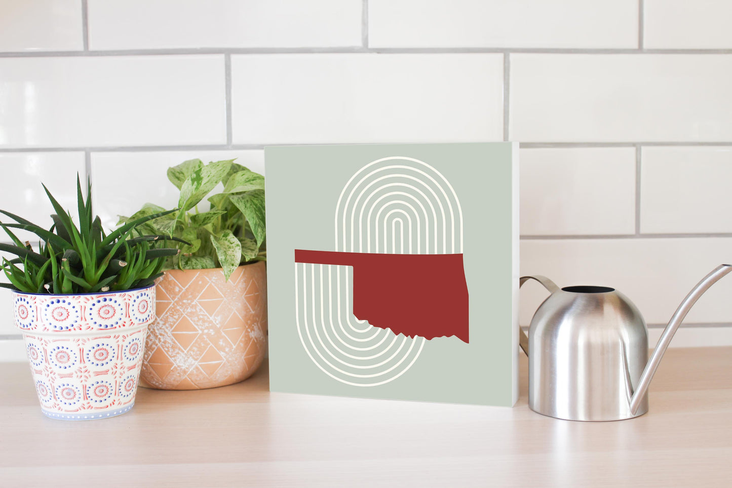 Modern Minimalist Oklahoma Retro State Shape | Wood Block | Eaches | Min 2