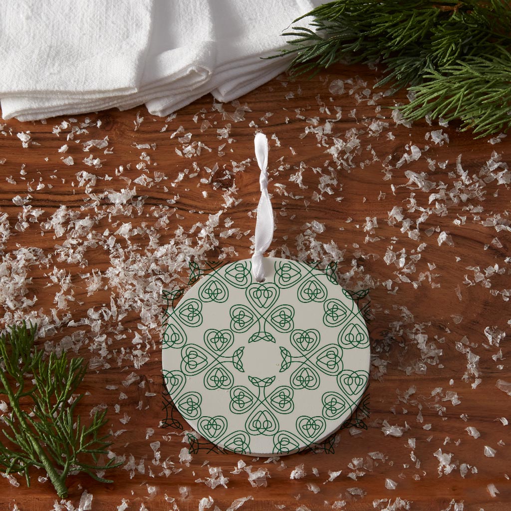 White Green Shamrock Pattern| Wood Ornament | Eaches | Min 6