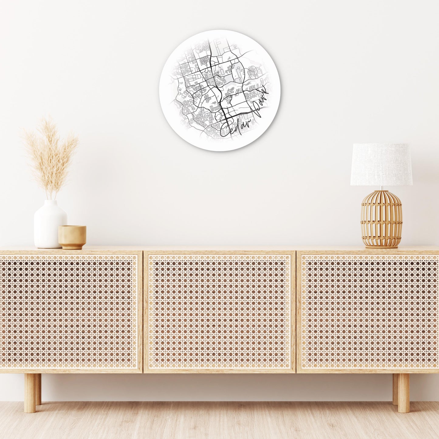 Minimalistic B&W Texas Cedar Park Circle Map | Wood Sign | Eaches | Min 1