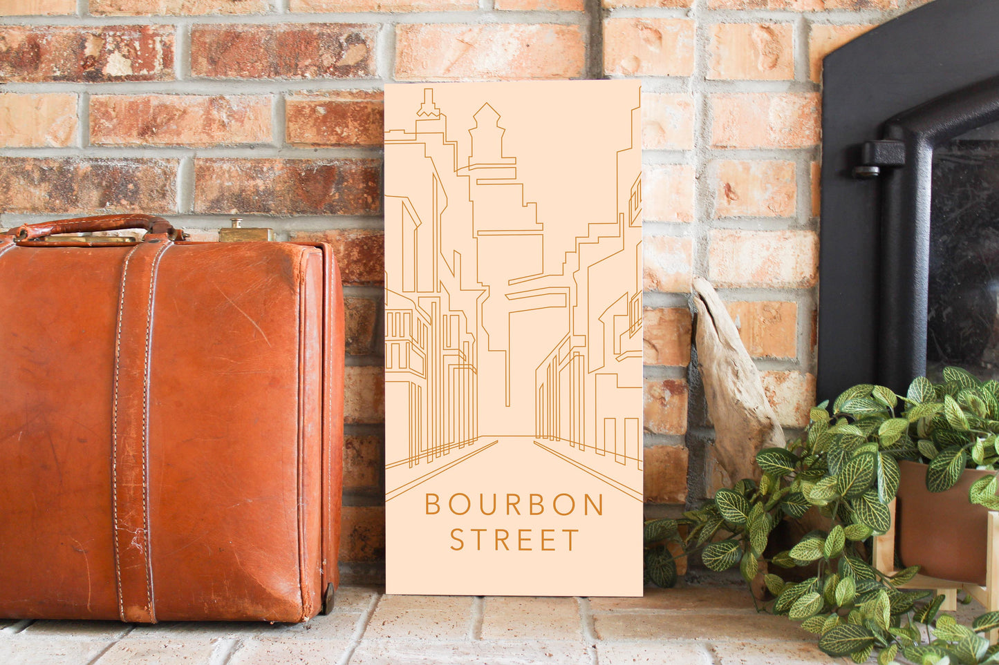 Modern Minimalist Louisiana Bourbon Street Line Drawing | Wood Sign | Eaches | Min 2