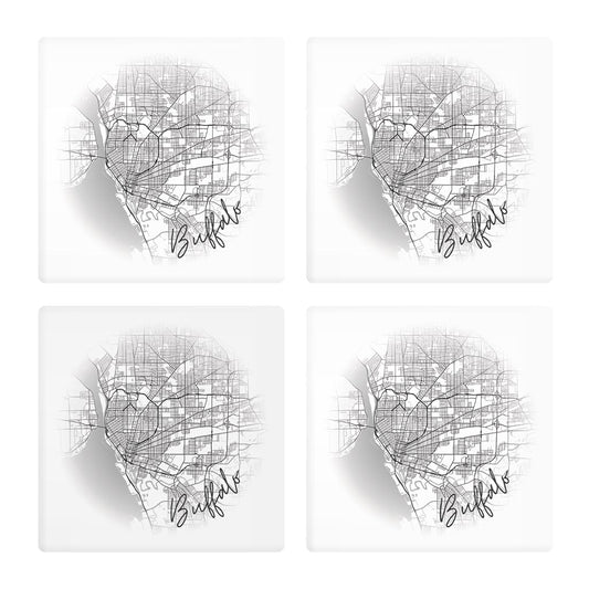 Minimalistic B&W New York Buffalo Faded Circle Map | Absorbent Coasters | Set of 4 | Min 2