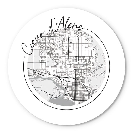 Minimalist B&W Idaho Coeur Dalene Circle Map| Wood Sign | Eaches | Min 1