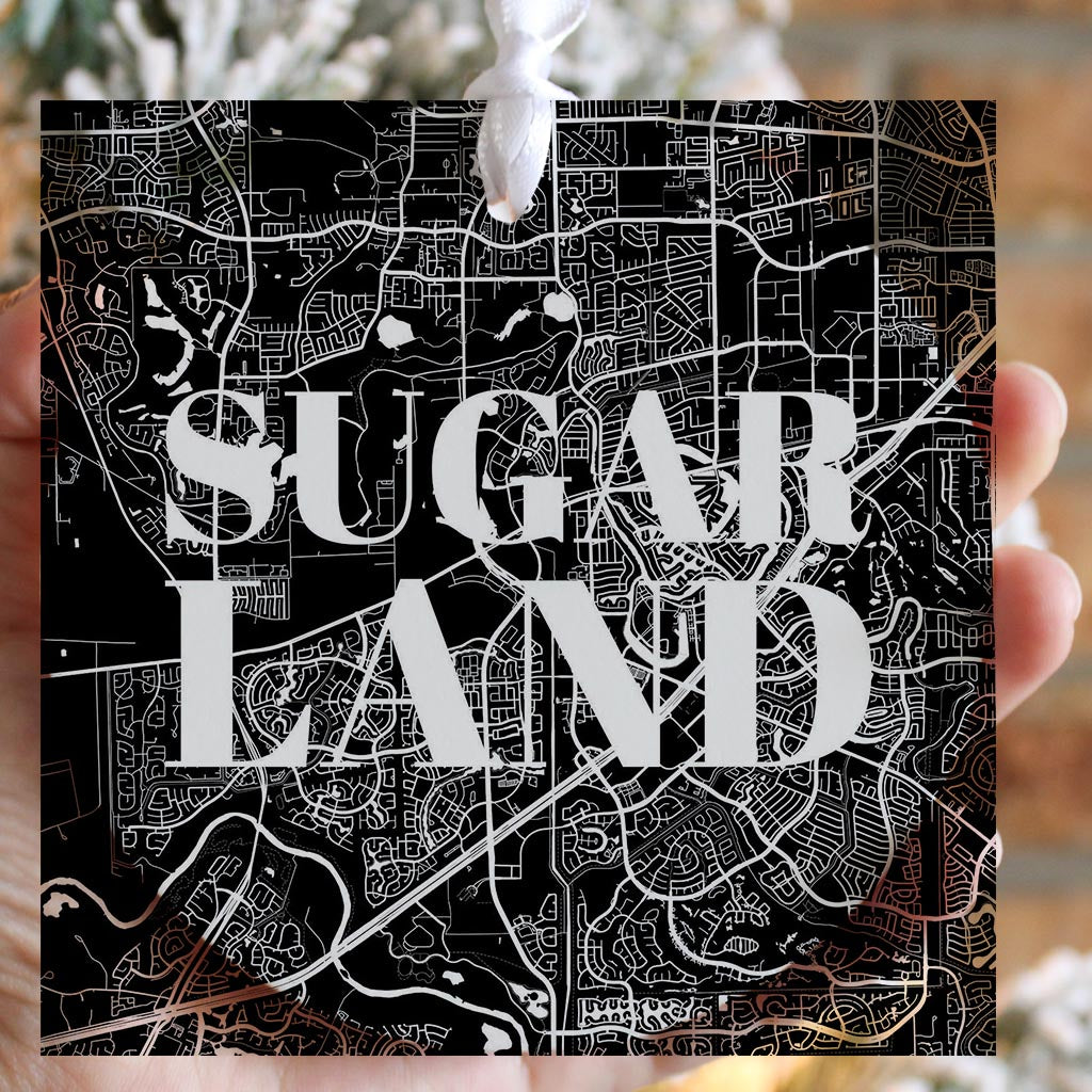 Minimalistic B&W Texas Sugarland Map | Wood Ornament | Eaches | Min 6