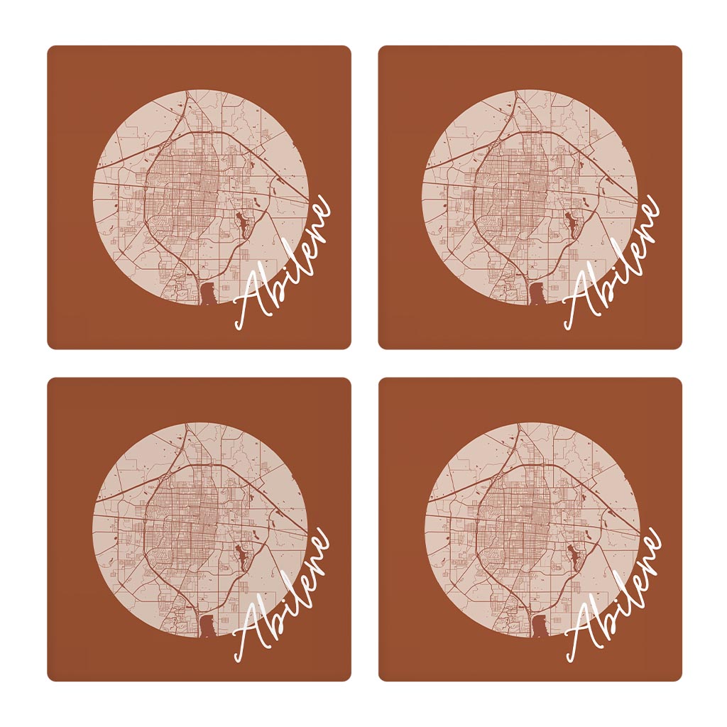 Modern Minimalist Texas Abilene Circle Map | Absorbent Coasters | Set of 4 | Min 2