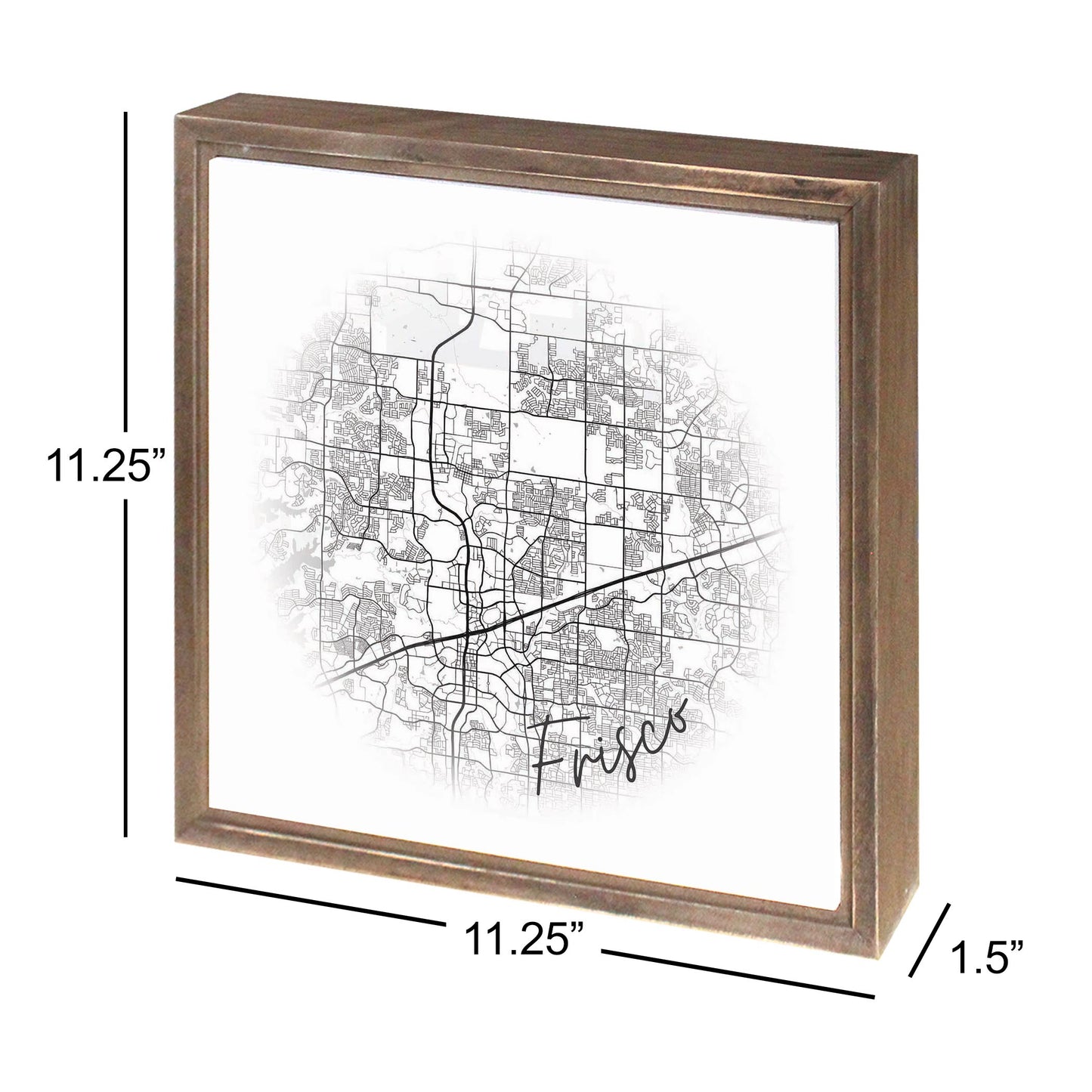 Minimalistic B&W Texas Frisco Circle Map | Wood Sign | Eaches | Min 1