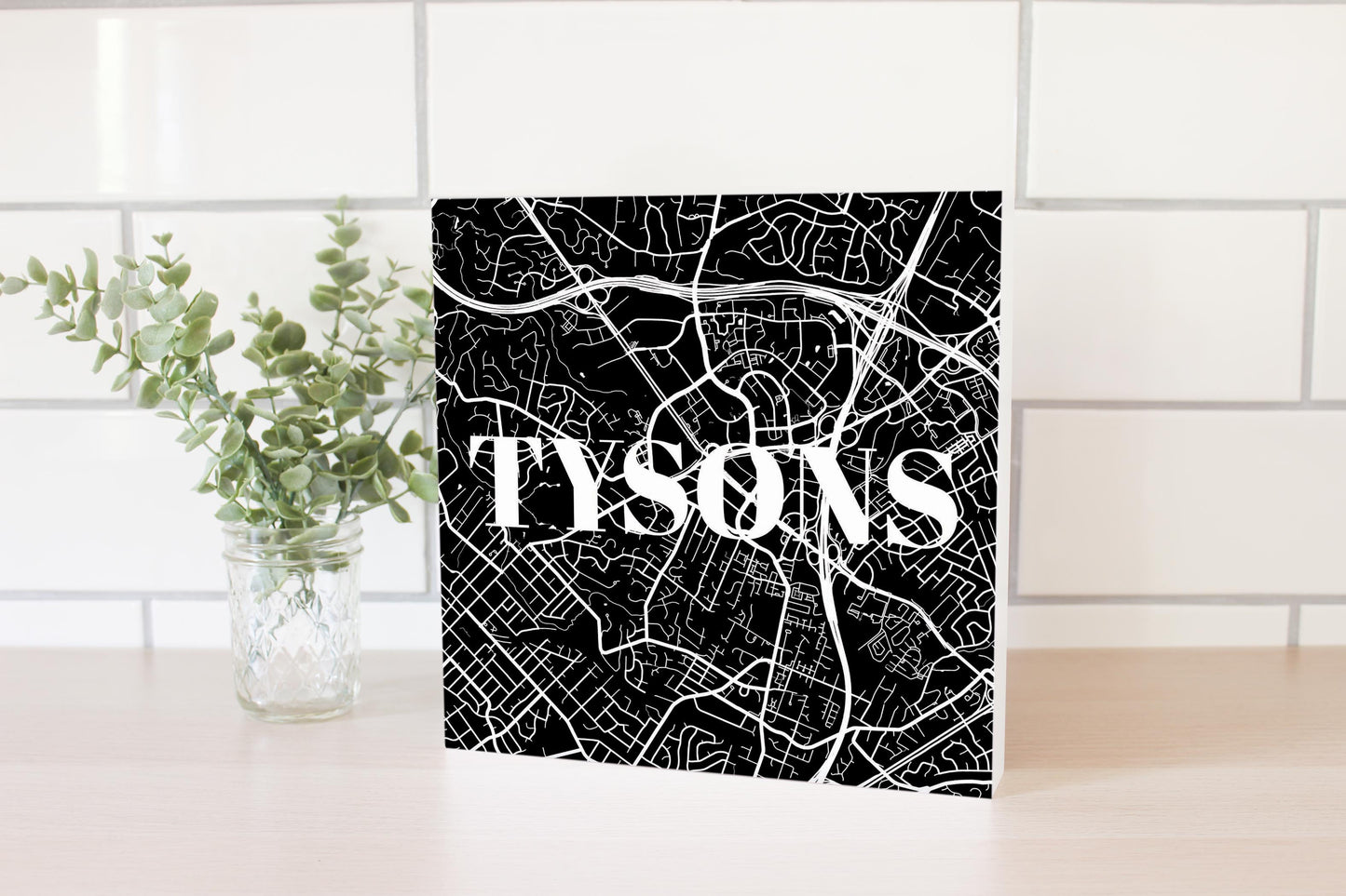 Minimalistic B&W Virginia Tysons Map | Wood Block | Eaches | Min 2