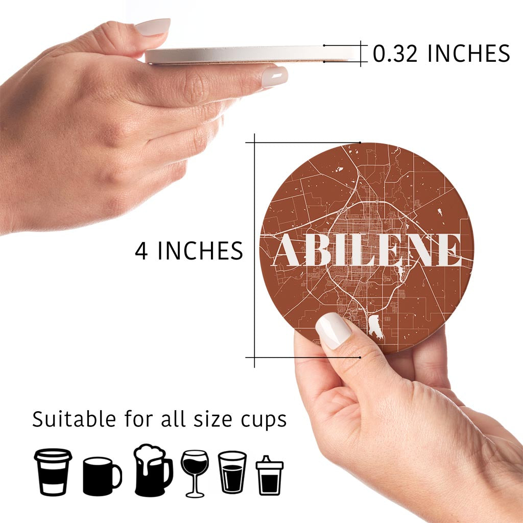 Modern Minimalist Texas Abilene Map | Absorbent Coasters | Set of 4 | Min 2