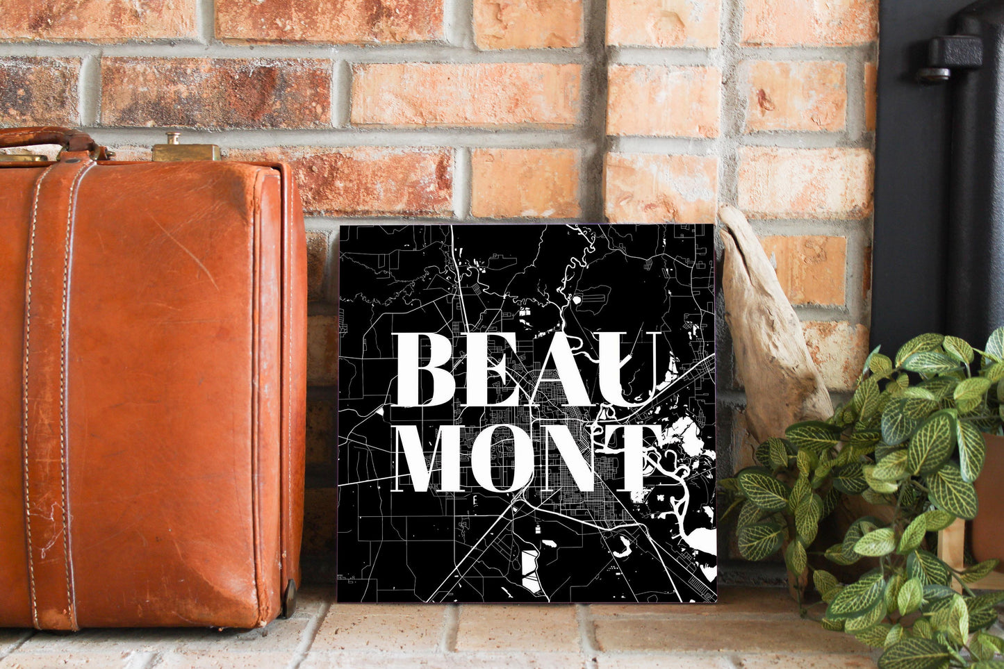 Minimalistic B&W Texas Beaumont Map | Wood Sign | Eaches | Min 2