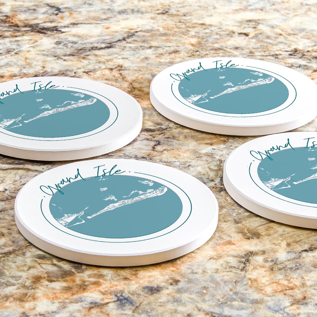 Blue White Grand Isle Circle Map| Absorbent Coasters | Set of 4 | Min 2