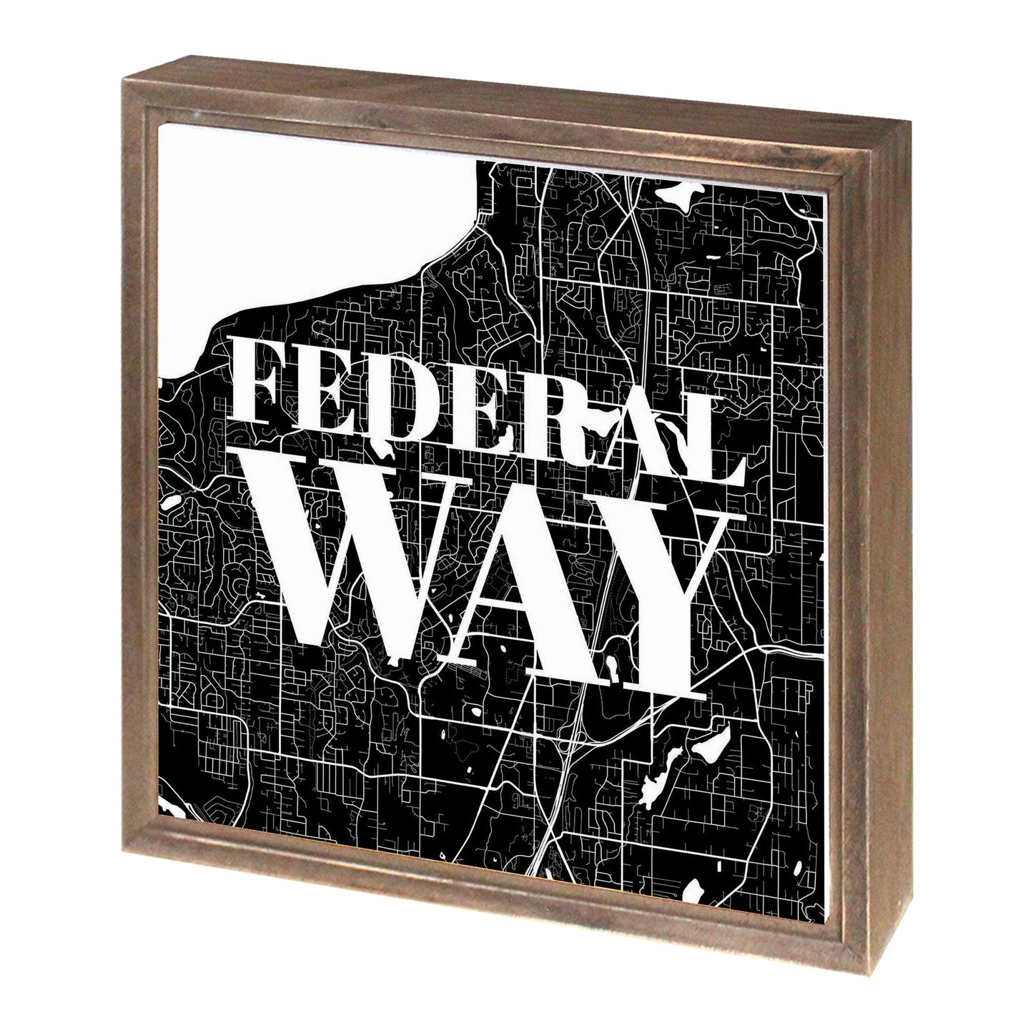 Minimalistic B&W Washington Federal Way Map | Wood Sign | Eaches | Min 1