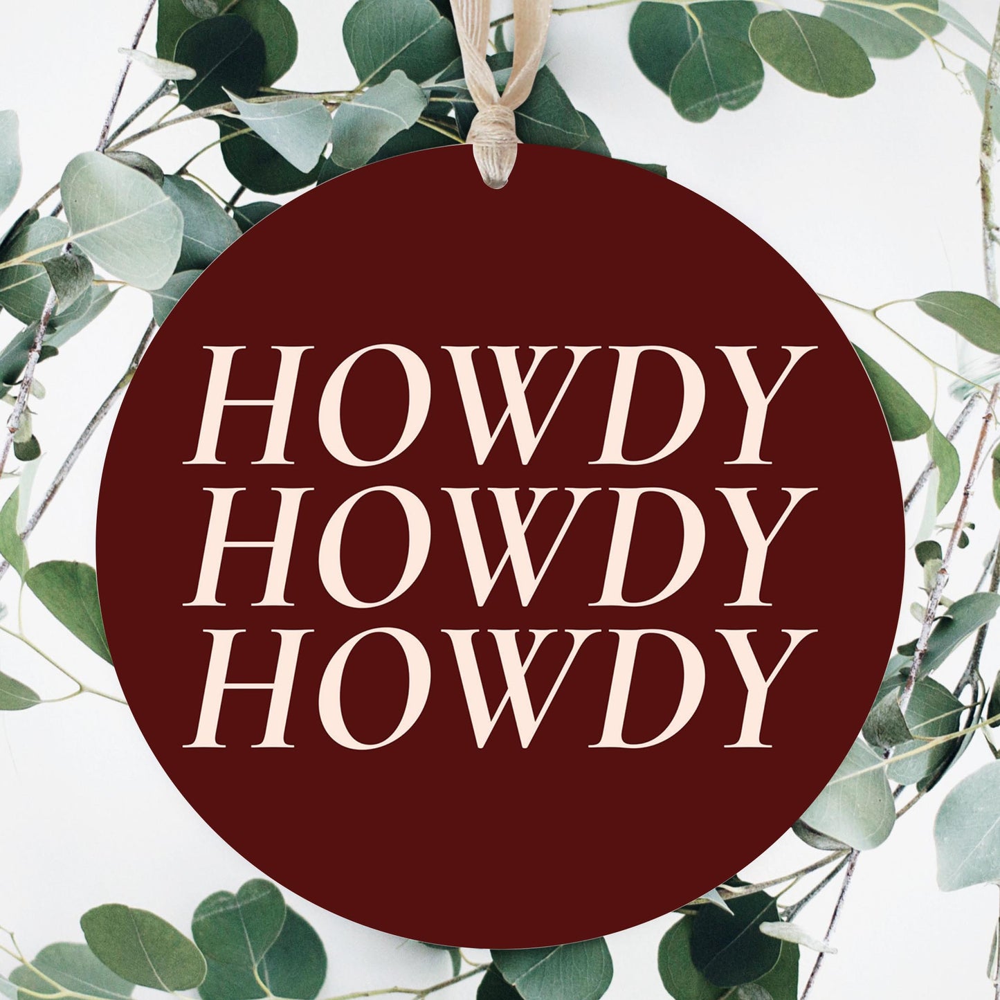 Modern Minimalist Texas Maroon Howdy | Wood Ornament | Eaches | Min 1