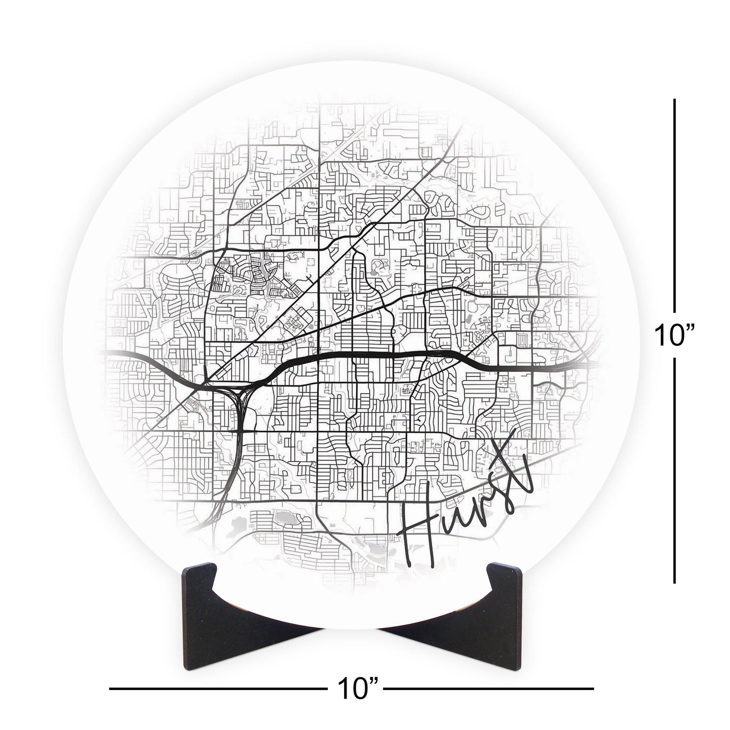 Minimalistic B&W Texas Hurst Circle Map | Wood Sign | Eaches | Min 1