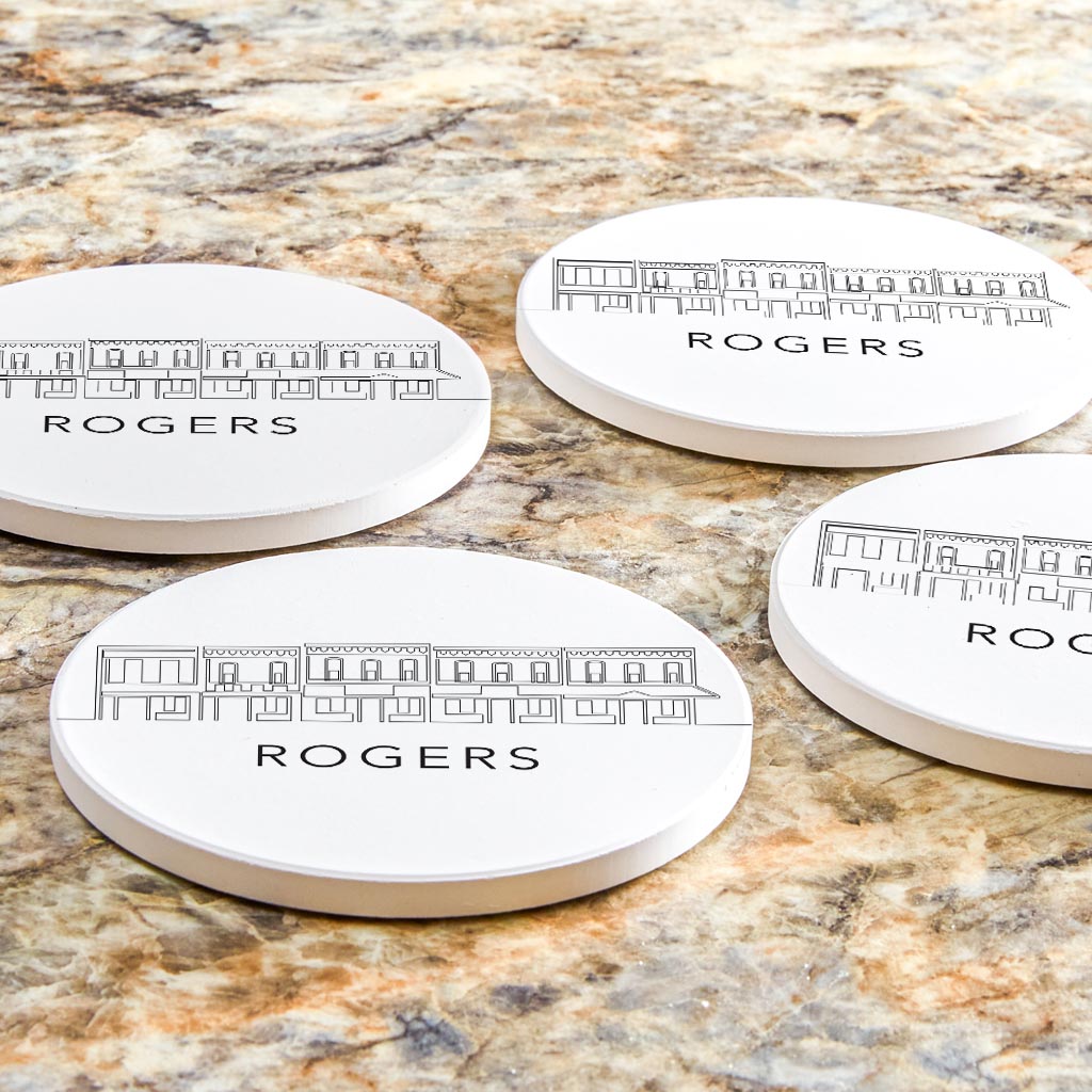 Minimalist B&W Arkansas Rogers Skyline | Absorbent Coasters | Set of 4 | Min 2