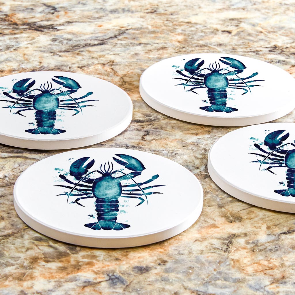 New England Water Color Lobster | Absorbent Coasters | Set of 4 | Min 2