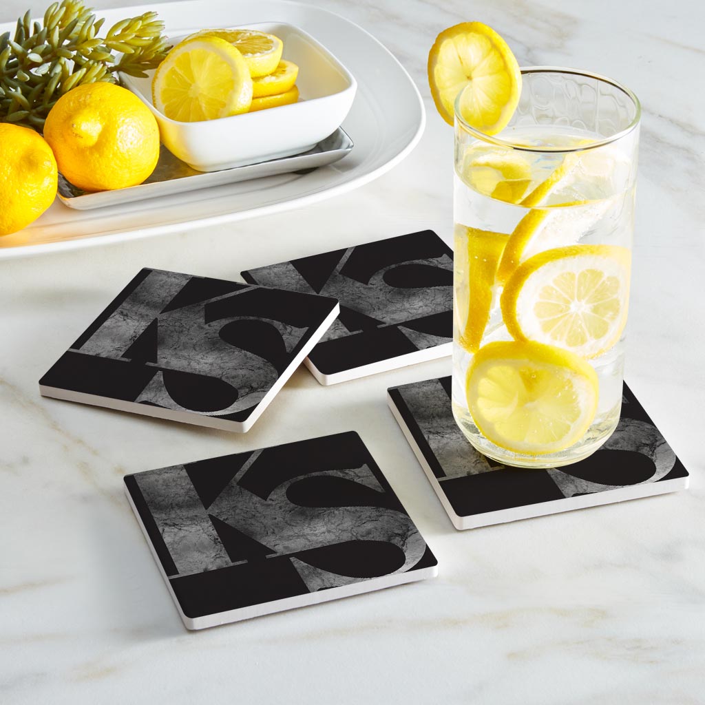 Minimalist B&W Kansas Black Initials | Absorbent Coasters | Set of 4 | Min 2