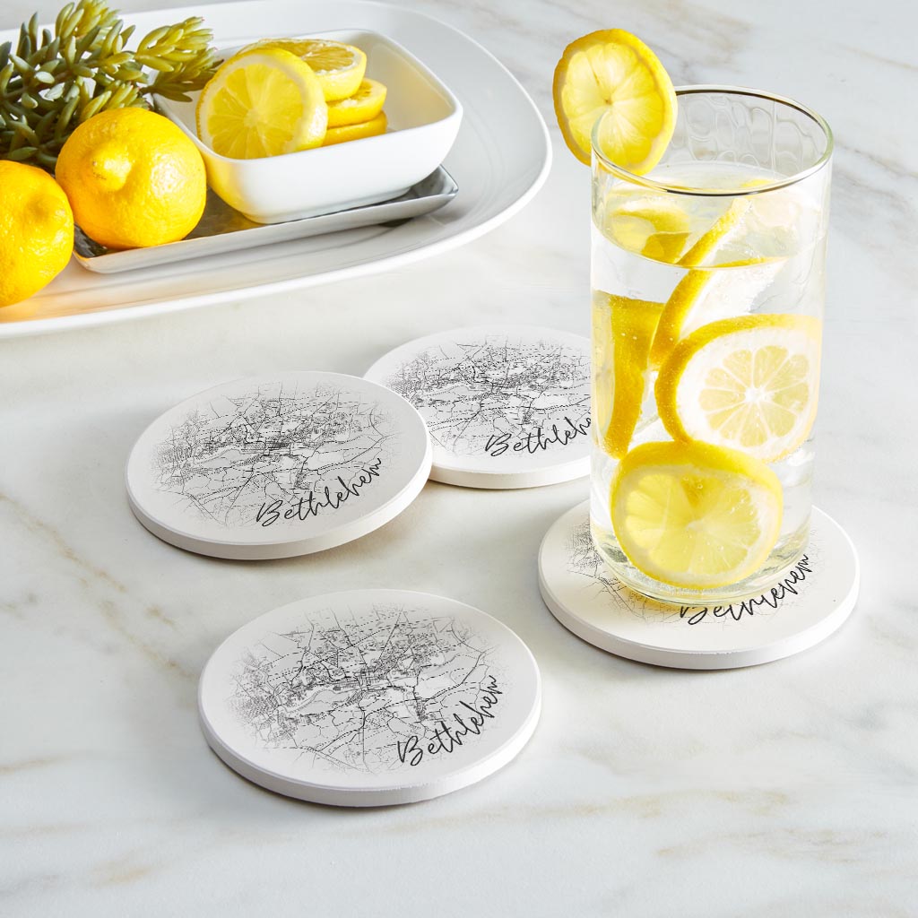 Minimalistic B&W Pennsylvania Bethlehem Circle Map | Absorbent Coasters | Set of 4 | Min 2