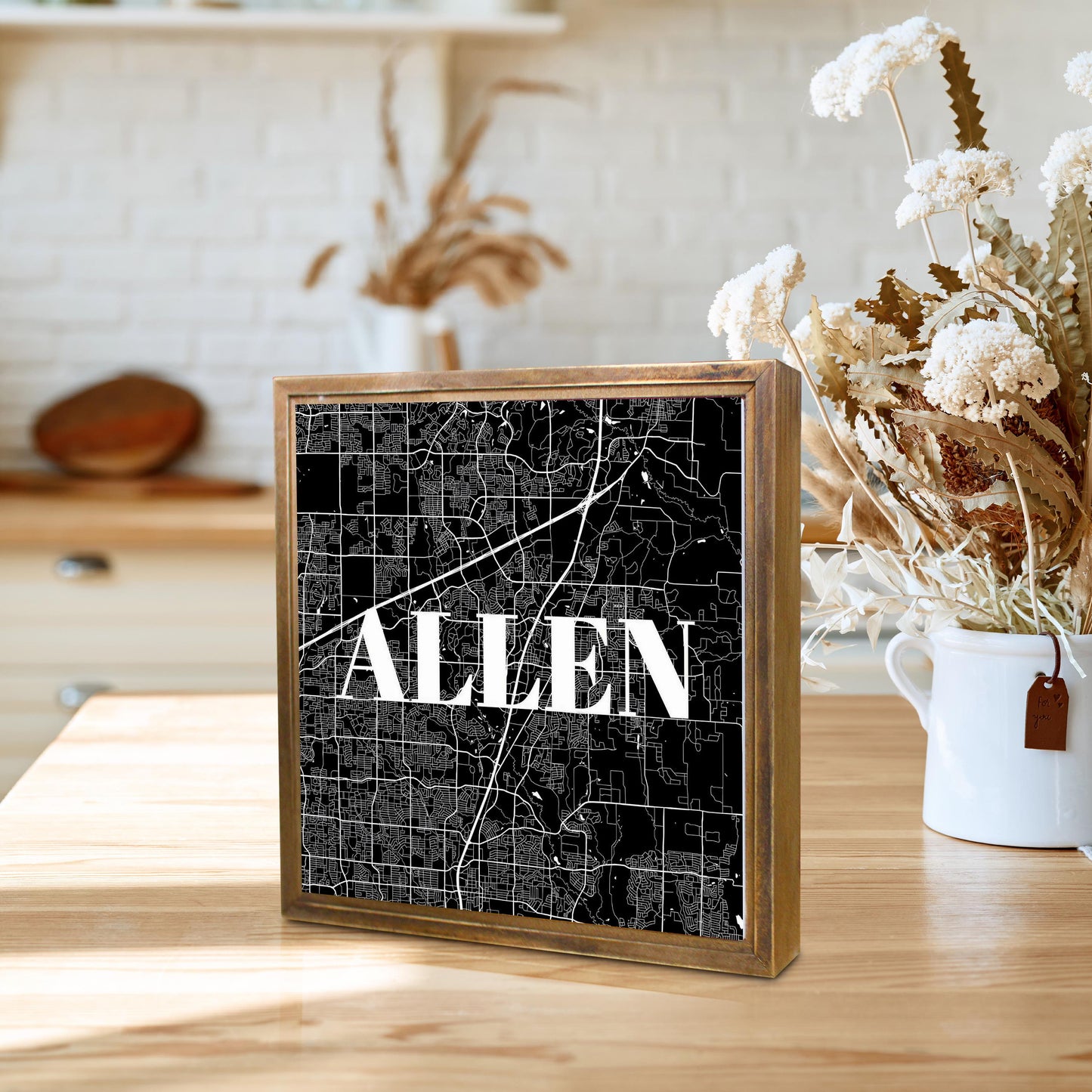 Minimalistic B&W Texas Allen Map | Wood Sign | Eaches | Min 1