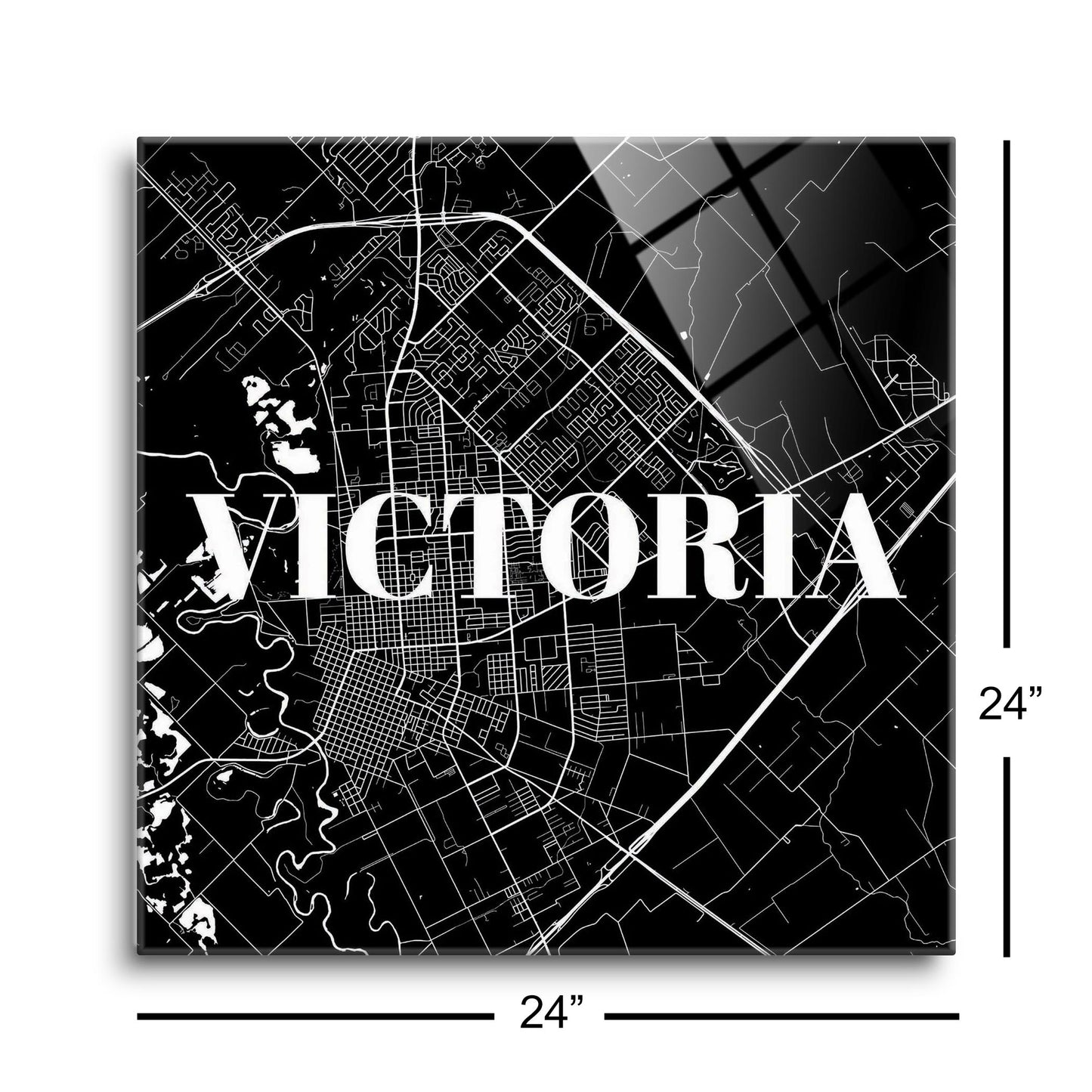 Minimalistic B&W Texas Victoria Map | Hi-Def Glass Art | Eaches | Min 1