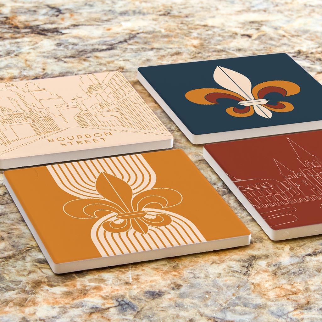 Modern Minimalist Louisiana Set | Absorbent Coasters | Set of 4 | Min 2