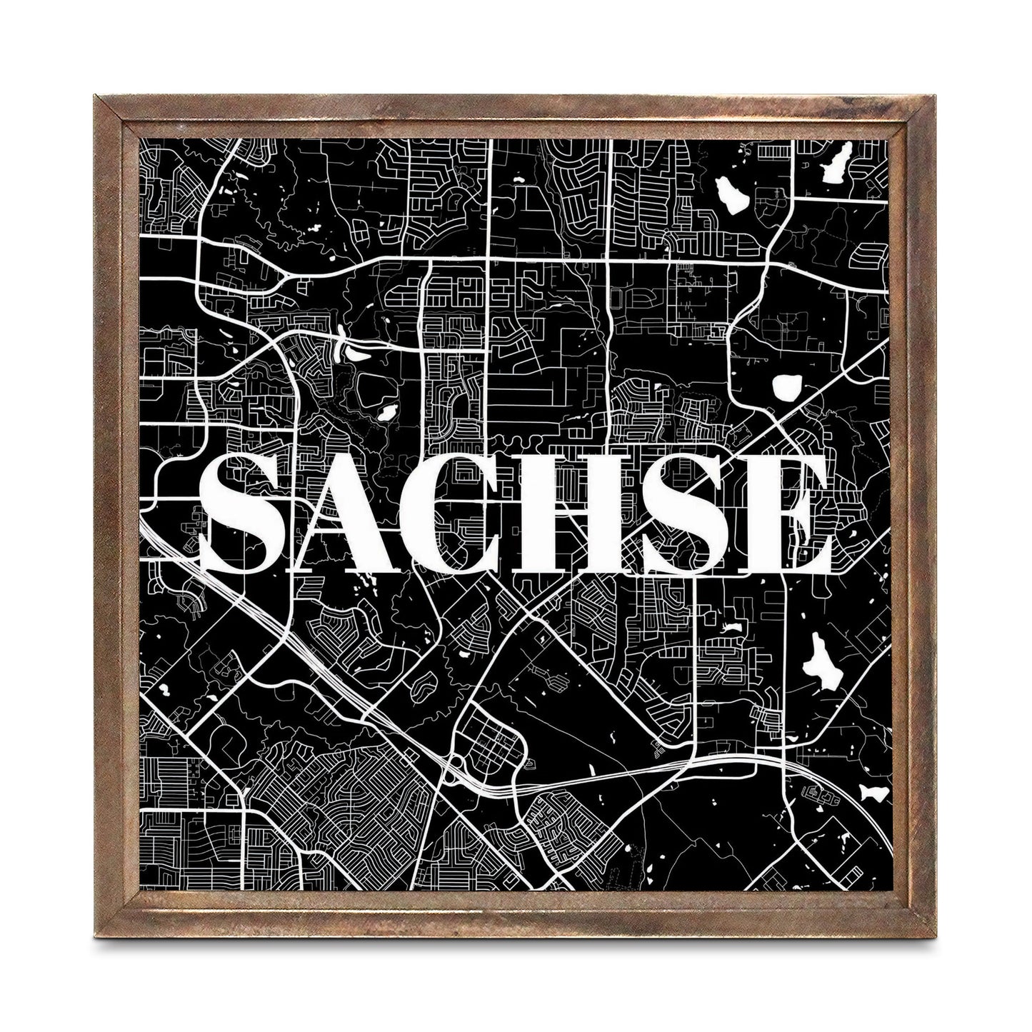 Minimalistic B&W Texas Sachse Map | Wood Sign | Eaches | Min 1