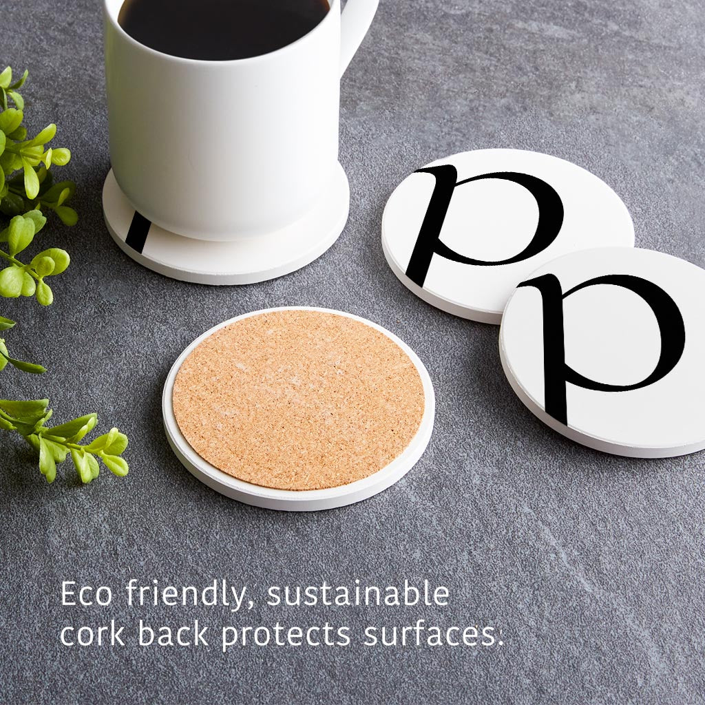 Minimalist Monogram P Circle | Absorbent Coasters | Set of 4 | Min 2