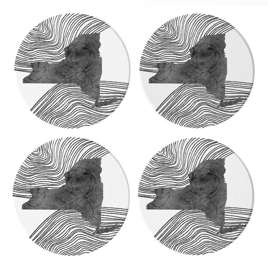 Minimalistic B&W New York State With Fluid Lines | Absorbent Coasters | Set of 4 | Min 2