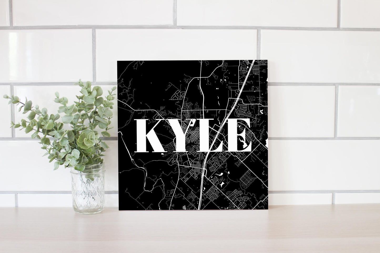 Minimalistic B&W Texas Kyle Map | Wood Sign | Eaches | Min 2