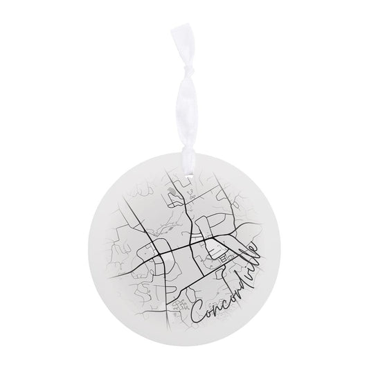 Minimalistic B&W Pennsylvania Concordville Circle Map | Wood Ornament | Eaches | Min 6