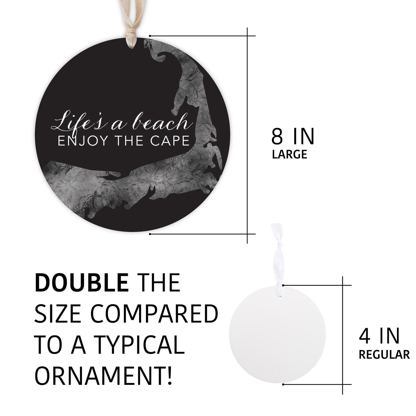 Minimalistic B&W Cape Cod Lifes A Beach | Wood Ornament | Eaches | Min 1