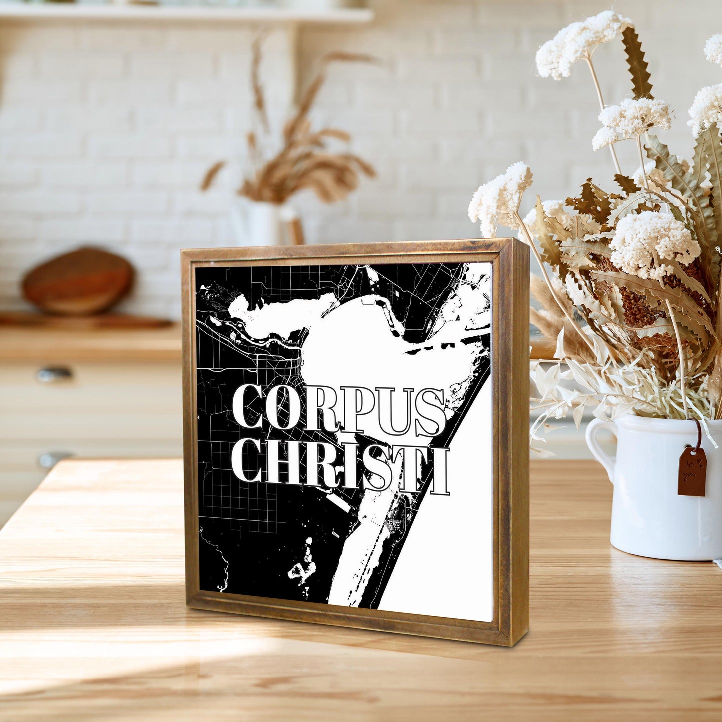 Minimalistic B&W Texas Corpus Christi Map | Wood Sign | Eaches | Min 1