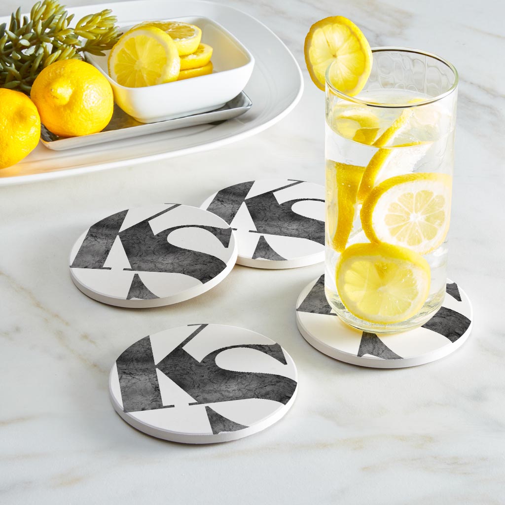 Minimalist B&W Kansas White Initials | Absorbent Coasters | Set of 4 | Min 2